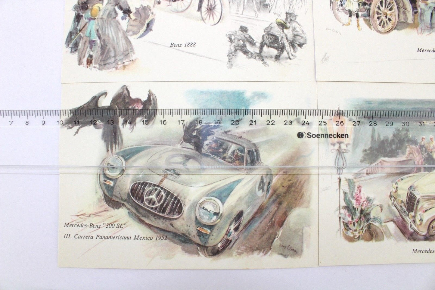 4 seltene Alte Künstler Postkarten Mercedes Benz MB Oldtimer OVP 1960er Jahre - Antikhandel-Stuttgart