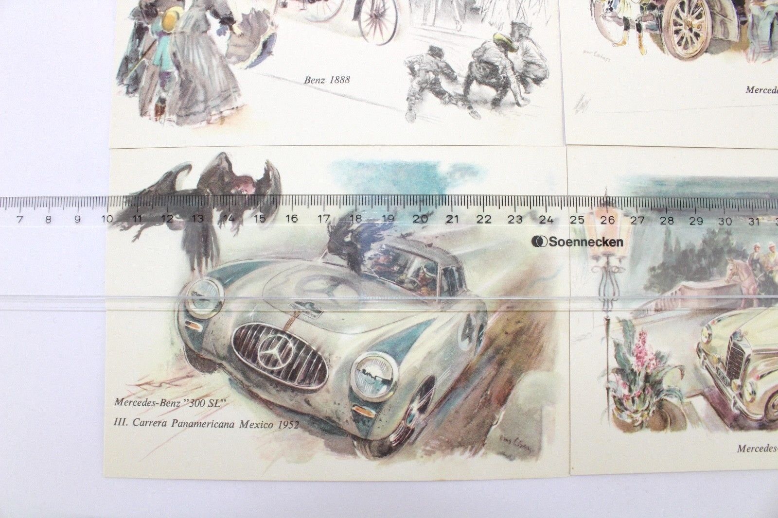 4 seltene Alte Künstler Postkarten Mercedes Benz MB Oldtimer OVP 1960er Jahre - Antikhandel-Stuttgart