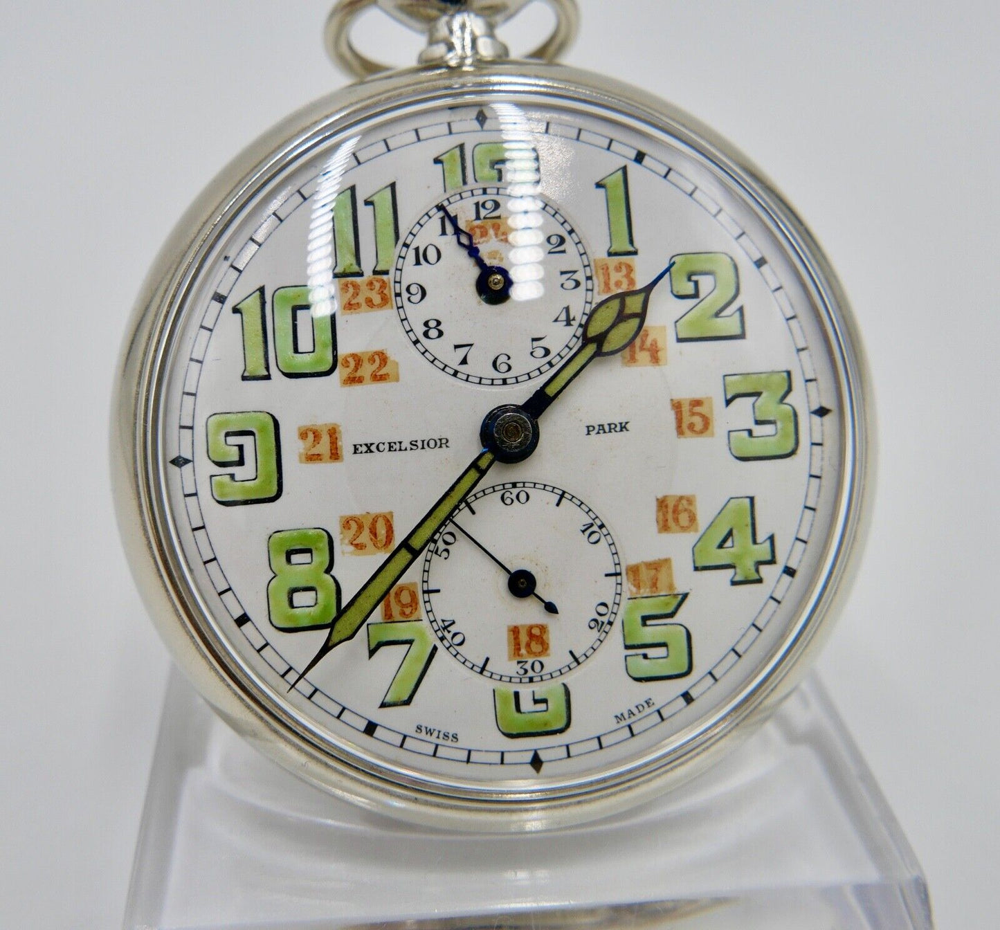 EXCELSIOR PARK Edelstahl Taschenuhr Wecker Ø 49mm sehr selten - Antikhandel-Stuttgart