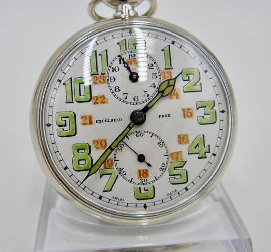 EXCELSIOR PARK Edelstahl Taschenuhr Wecker Ø 49mm sehr selten - Antikhandel-Stuttgart