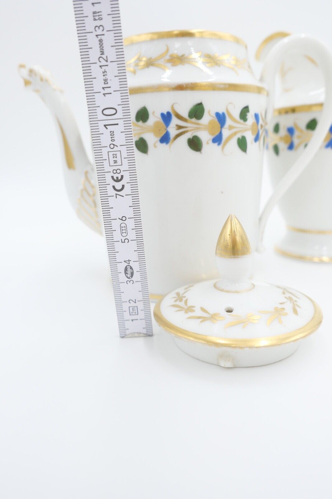 um 1830 antik Biedermeier Porzellan Kaffee & Milchkanne Schwanenhals Goldrand - Antikhandel-Stuttgart