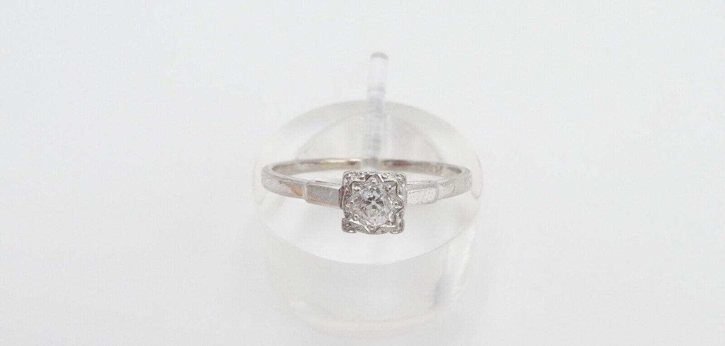 Solitär Weißgold Ring 750 18K mit 1 Diamant im Altschliff 0,16 Ct Gr.56-57 - Antikhandel-Stuttgart