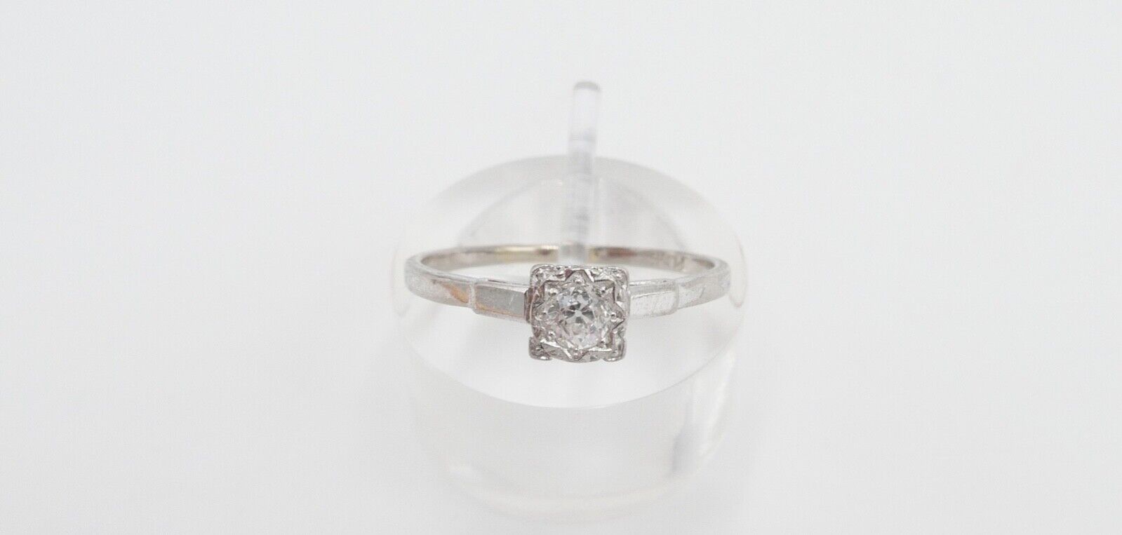 Solitär Weißgold Ring 750 18K mit 1 Diamant im Altschliff 0,16 Ct Gr.56-57 - Antikhandel-Stuttgart