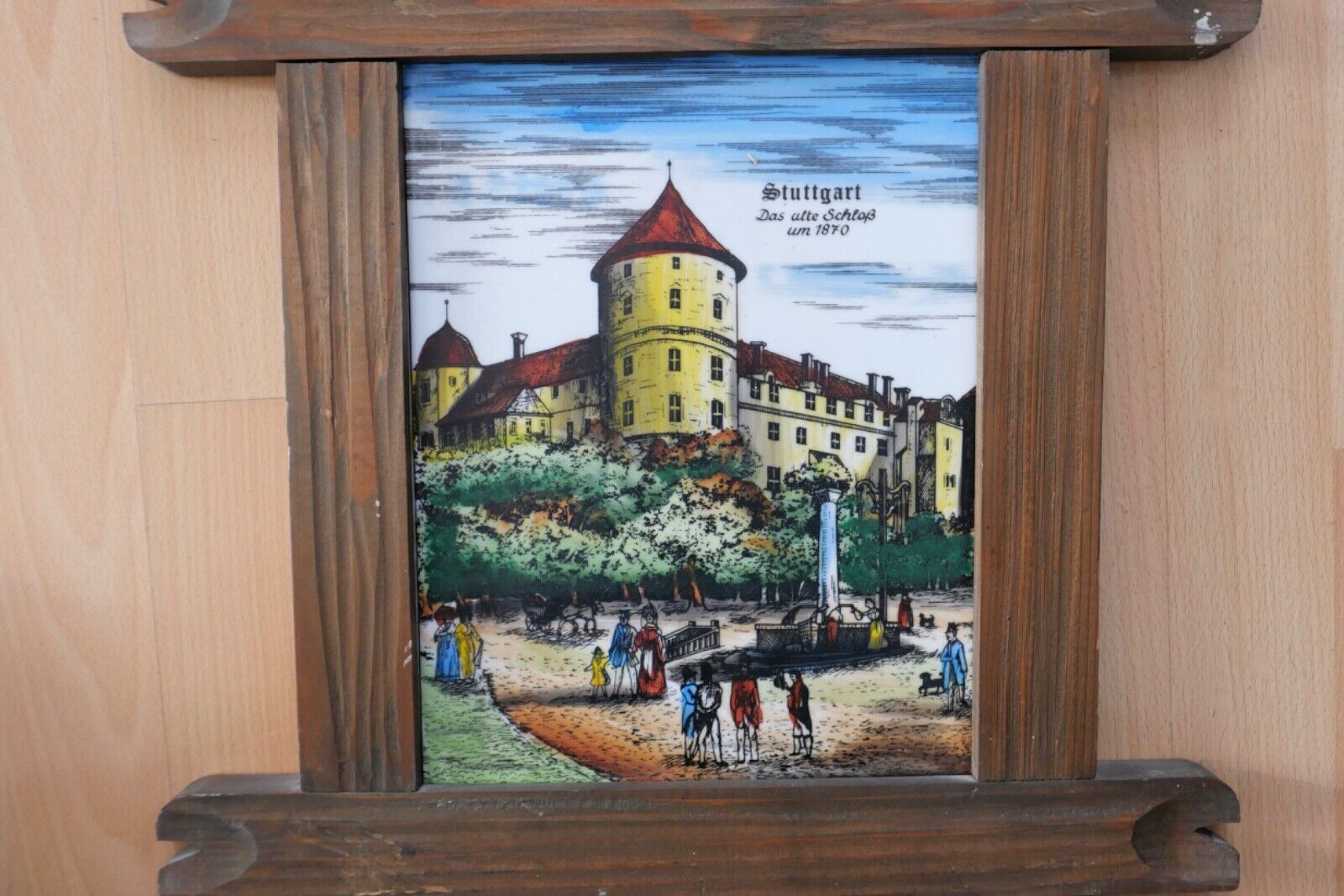 3x Marmor Bilder in Holzrahmen " Stuttgart altes Schloß um 1870 " - Antikhandel-Stuttgart