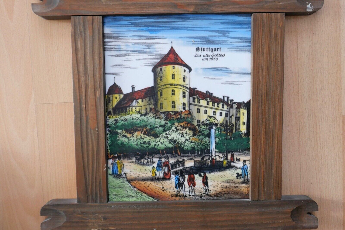 3x Marmor Bilder in Holzrahmen " Stuttgart altes Schloß um 1870 " - Antikhandel-Stuttgart