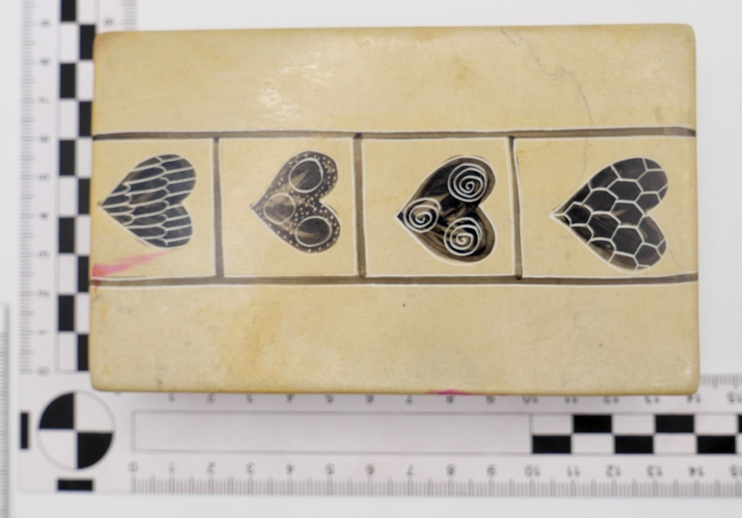 alte Kartenbox Kartenaufbewahrung Schmuckschatulle Box Speckstein Kisii mit Herz