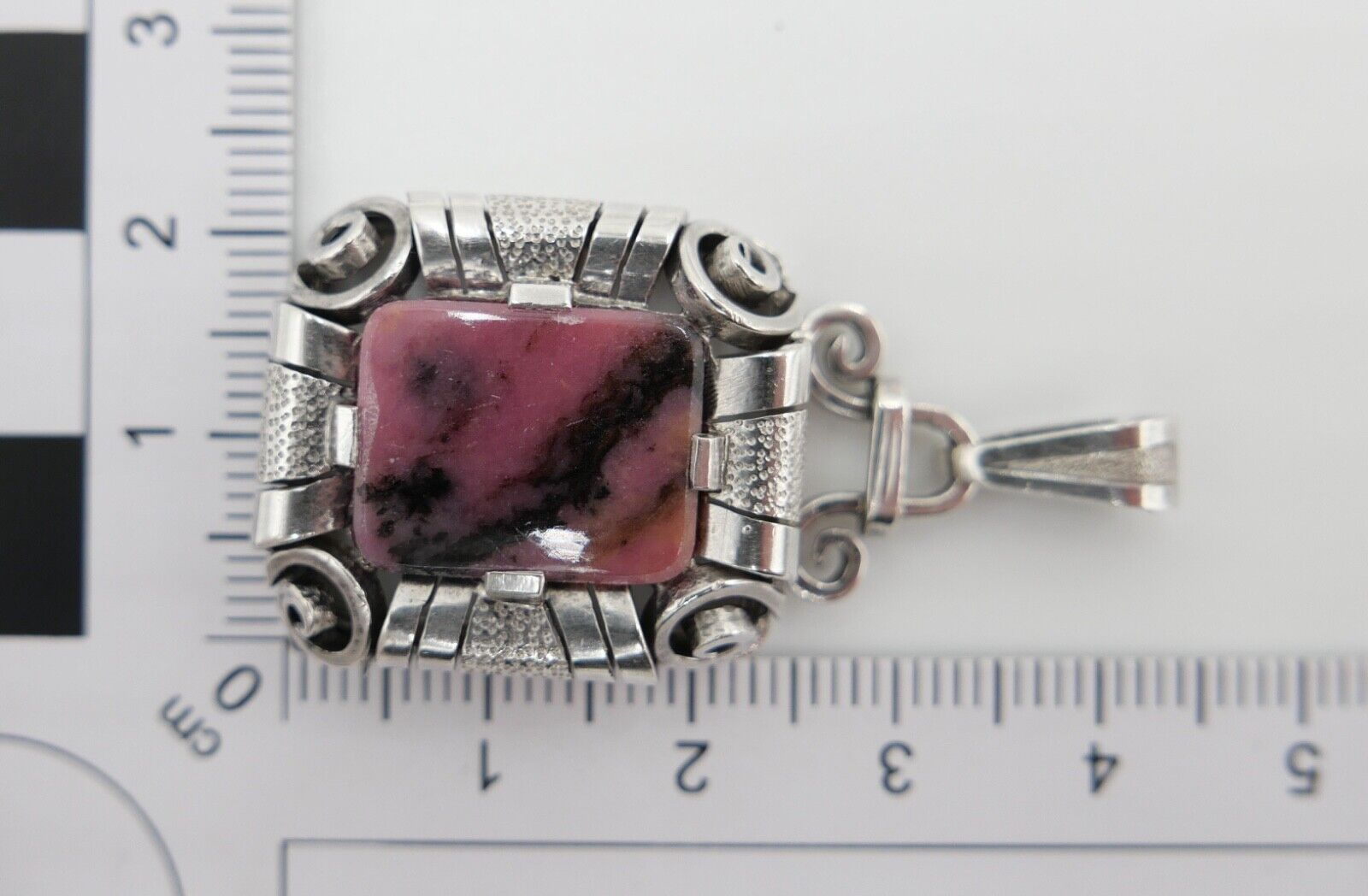 Art Deco 835 Silber Anhänger Rhodochrosit Ø 3 cm 30-40er Jahre - Antikhandel-Stuttgart