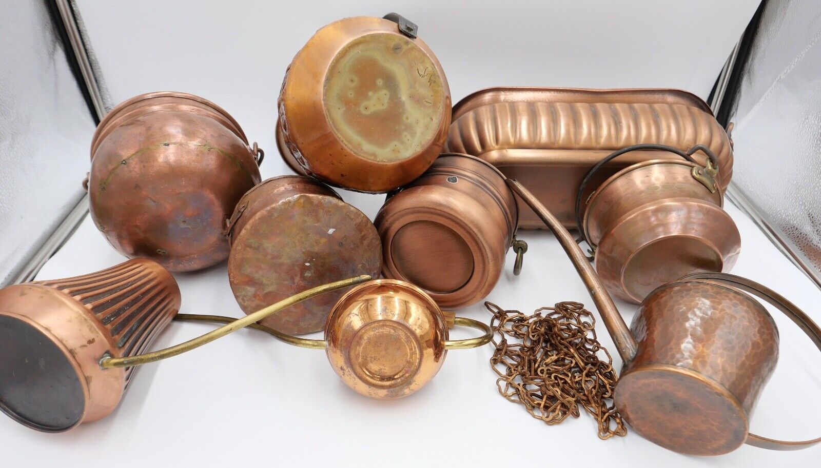 Posten 9 Teile Kupfer Kanne Kübel Gießkanne für Blumen etc. Dekoration - Antikhandel-Stuttgart