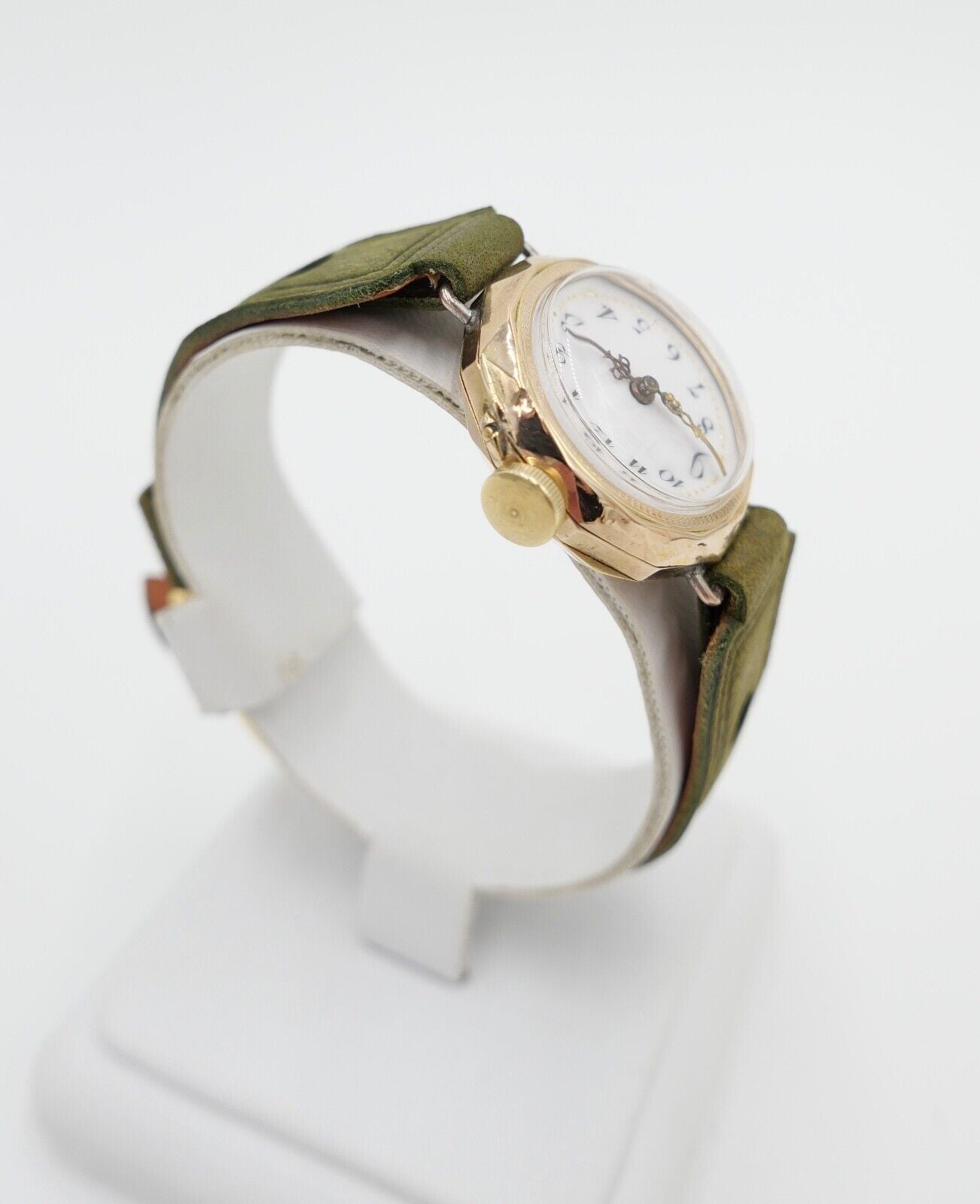 Damenuhr um 1900 floral Blumen Motiv GOLD 585 / 14K Handaufzug neues Band + Glas - Antikhandel-Stuttgart