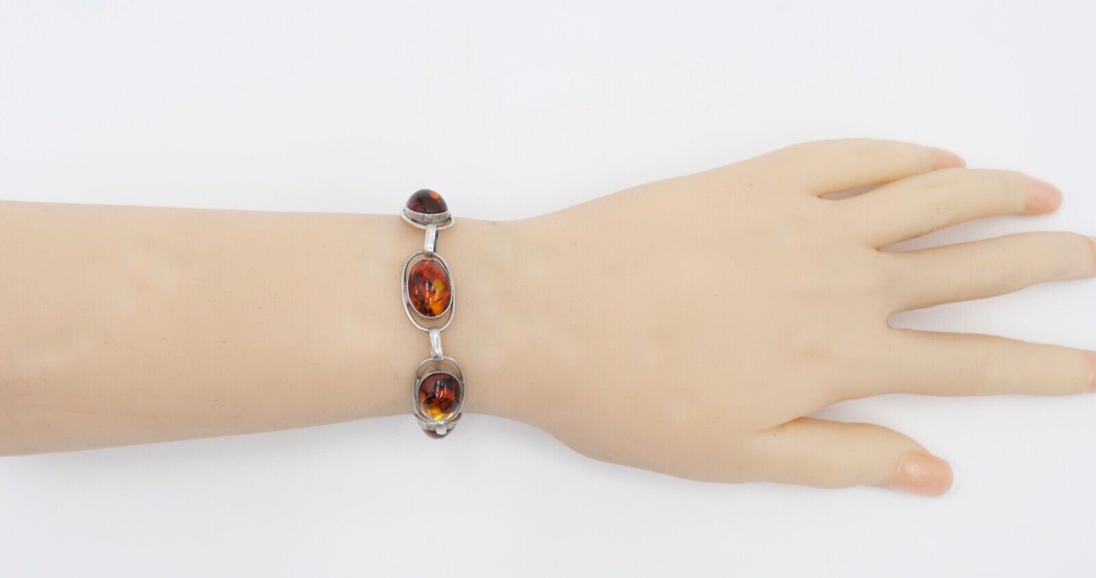 Altes 835 Silber Bernstein Gliederarmband HANDARBEIT Armband - Antikhandel-Stuttgart