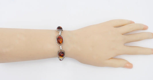 Altes 835 Silber Bernstein Gliederarmband HANDARBEIT Armband - Antikhandel-Stuttgart