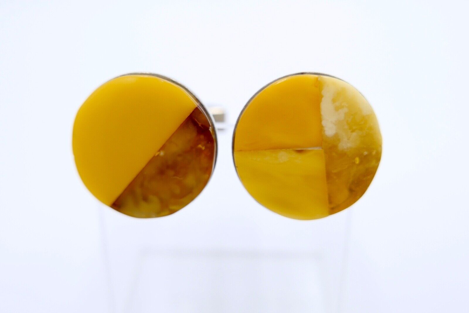 Pärchen alte Bernstein butterscotch Manschettenknöpfe Ø 20mm - Antikhandel-Stuttgart