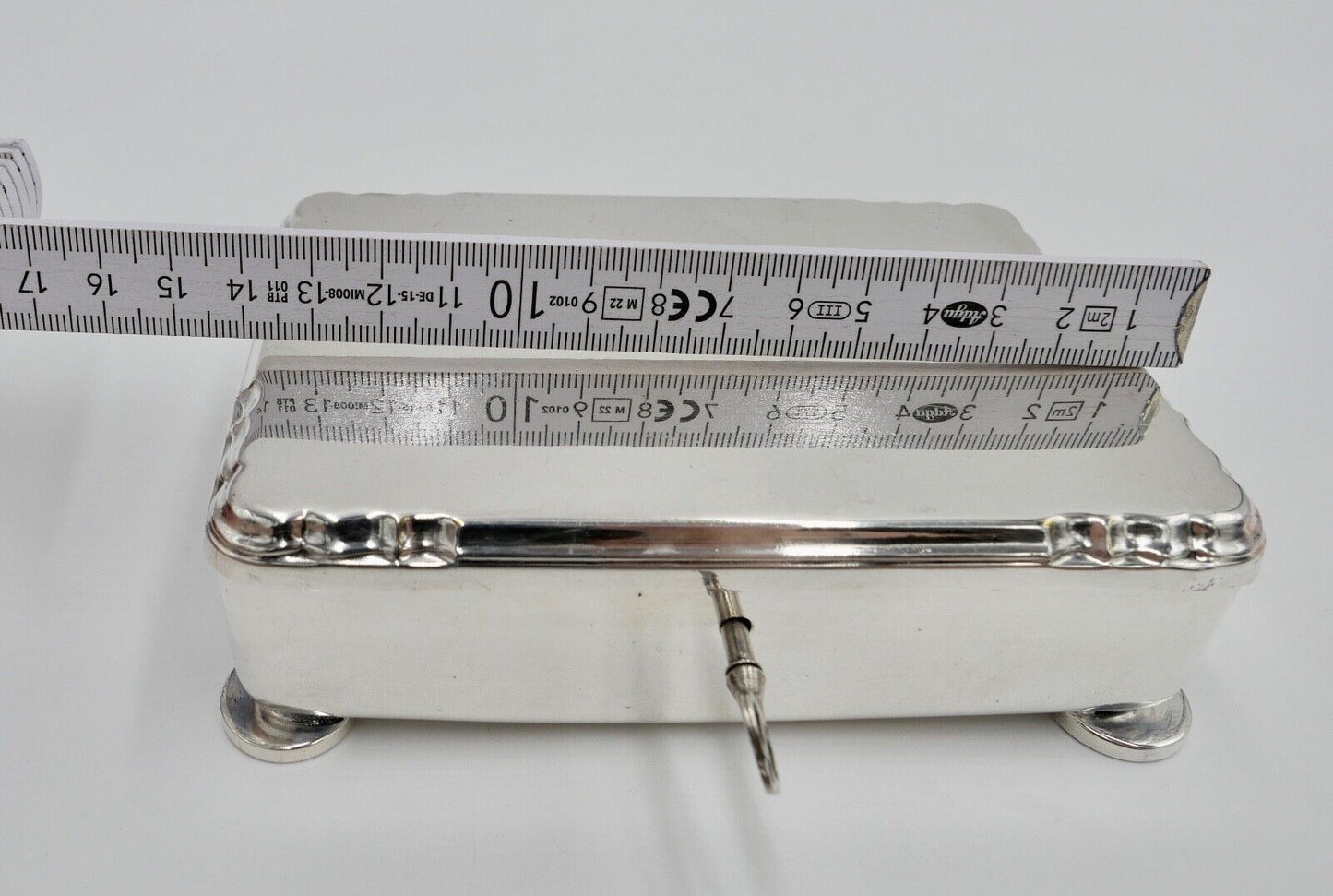 20er 30er Jahre WMF Dose Schatulle Schmuck Deckeldose versilbert mit Schlüssel - Antikhandel-Stuttgart