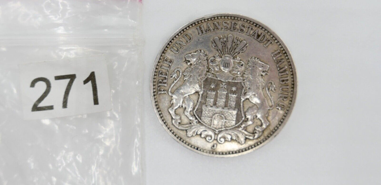 3 Mark 1909 J Silbermünze " Freie und Hansestadt Hamburg " Jäger J.64 - Antikhandel-Stuttgart