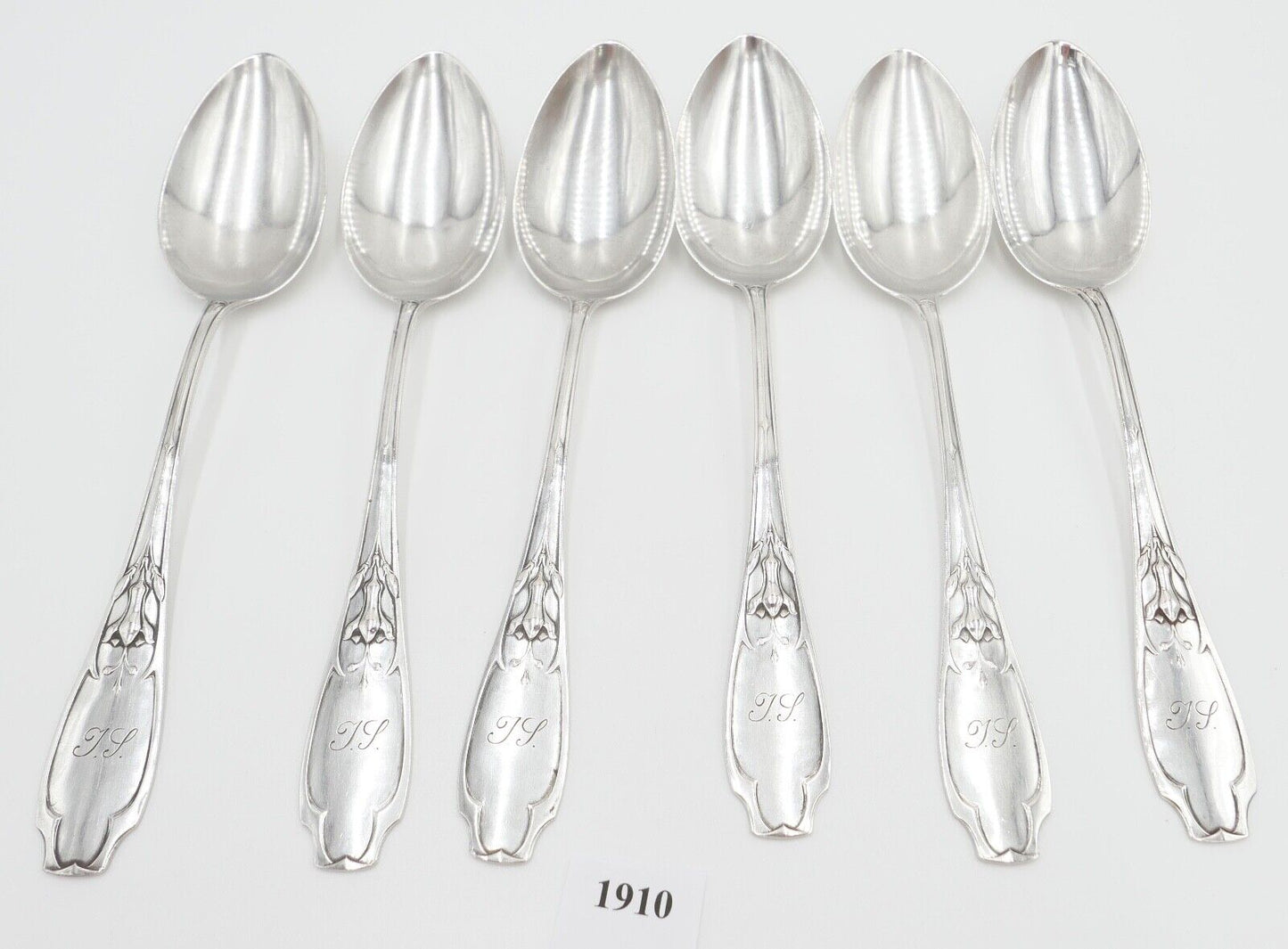 6x seltene antike Suppenlöffel LW Lutz & Weiss Monogramm JS 800 Silber 300,3 Gr - Antikhandel-Stuttgart