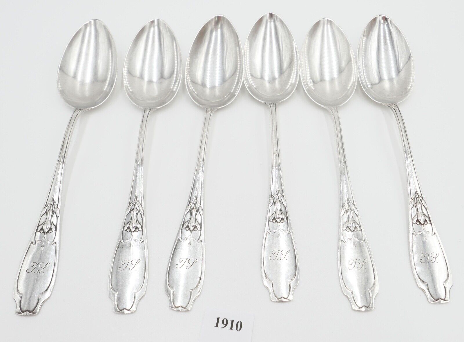 6x seltene antike Suppenlöffel LW Lutz & Weiss Monogramm JS 800 Silber 300,3 Gr - Antikhandel-Stuttgart