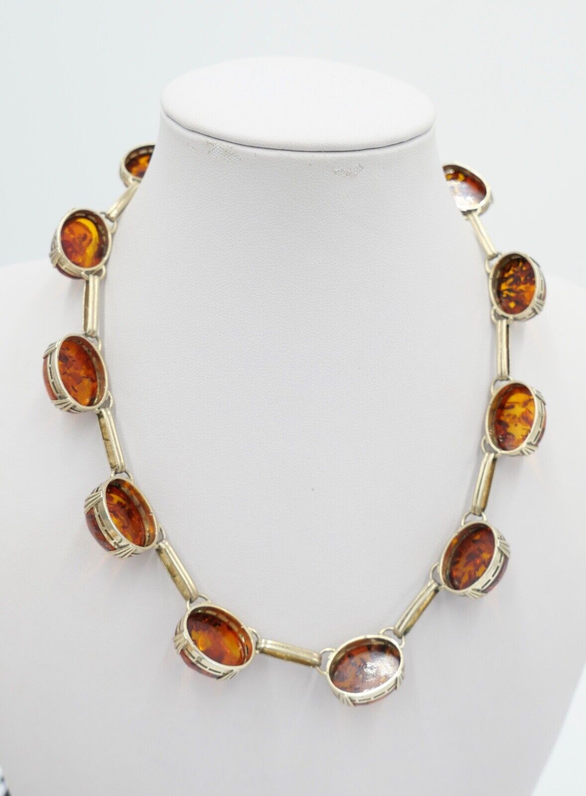 Bernstein Kette 830 Silber vergoldet Halskette Collier Ø 43 cm Gliederkette - Antikhandel-Stuttgart