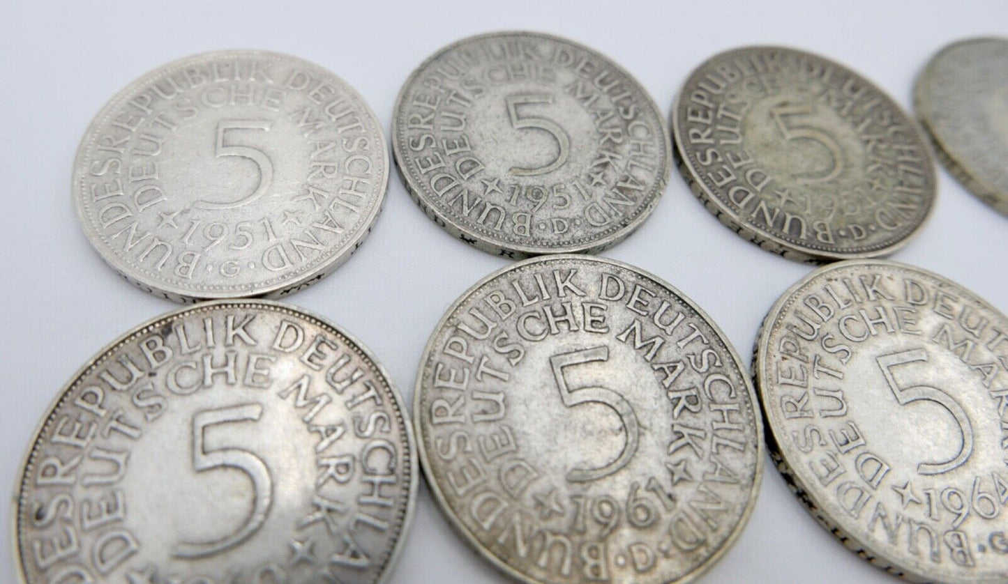 1951-1974 Konvolut LOT 34x 5 DM Silbermünzen J.387 Silberadler PP Heiermann - Antikhandel-Stuttgart