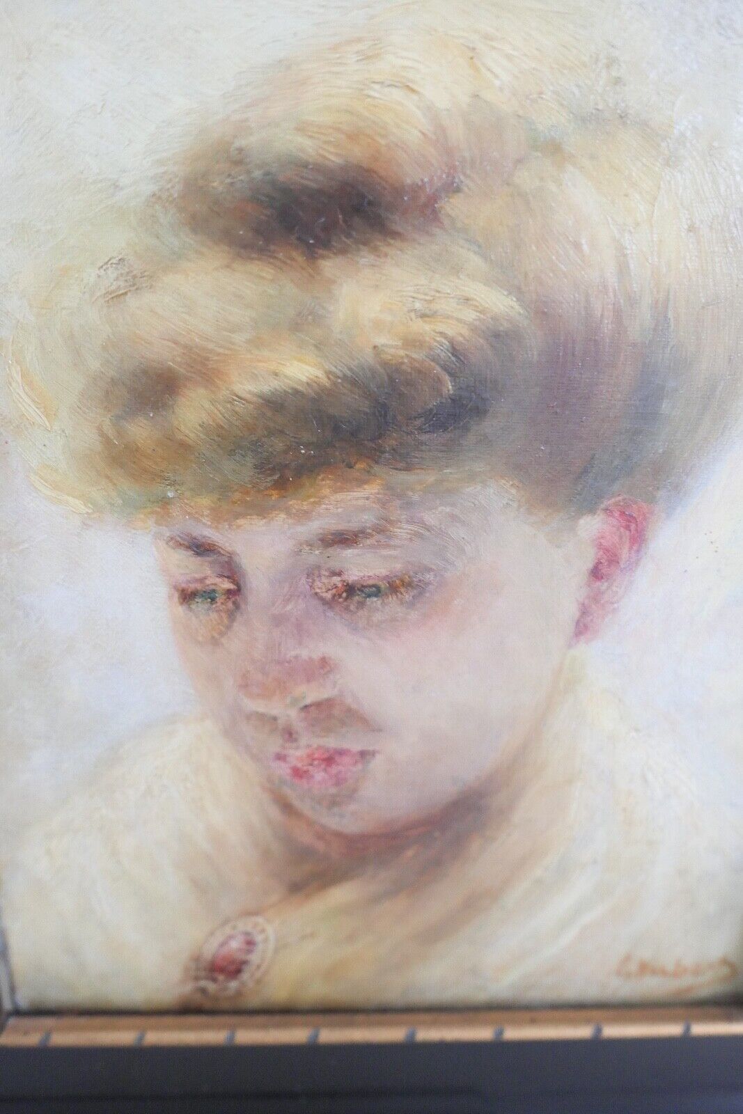 Gemälde Öl auf Leinwand Portrait einer Frau " C. Huberts " 38,5x33 cm gerahmt - Antikhandel-Stuttgart