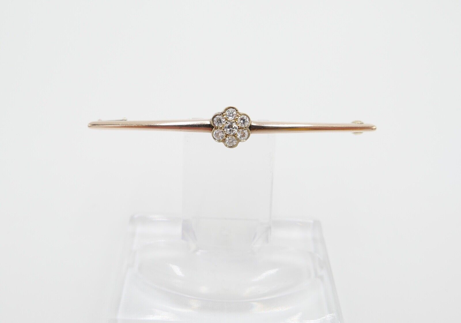 30er Jahre Brosche Bajonettverschluß 62mm 585 Rotgold Übergangsschliff Diamant - Antikhandel-Stuttgart