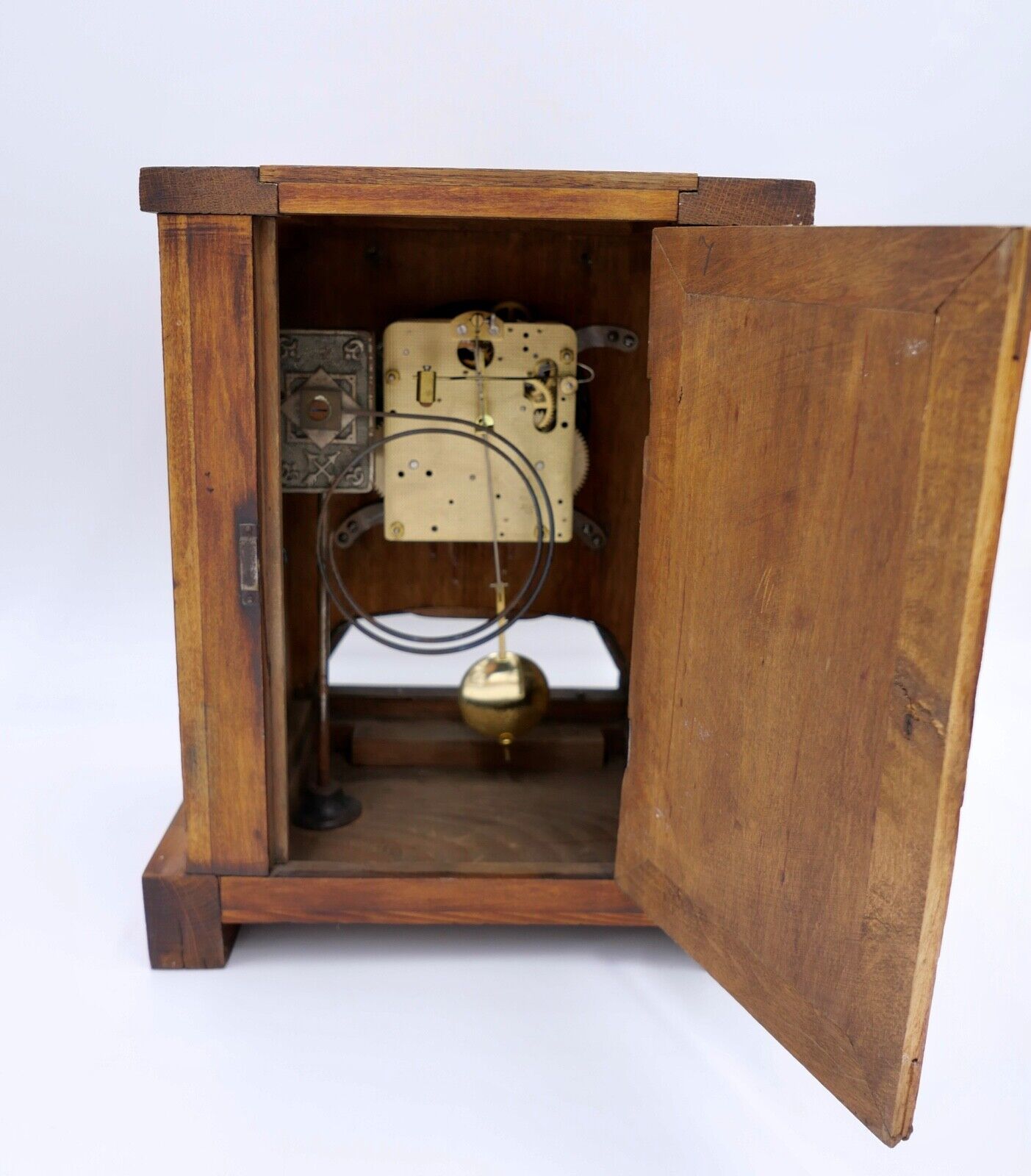 alte Kaminuhr mit modernerem Uhrwerk Holz Messing ODO 151 - 071 - Antikhandel-Stuttgart