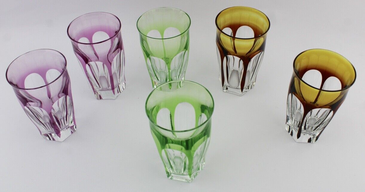 6x original bunte Kristall Gläser " MOSER CROMWELL " 12 cm - Antikhandel-Stuttgart