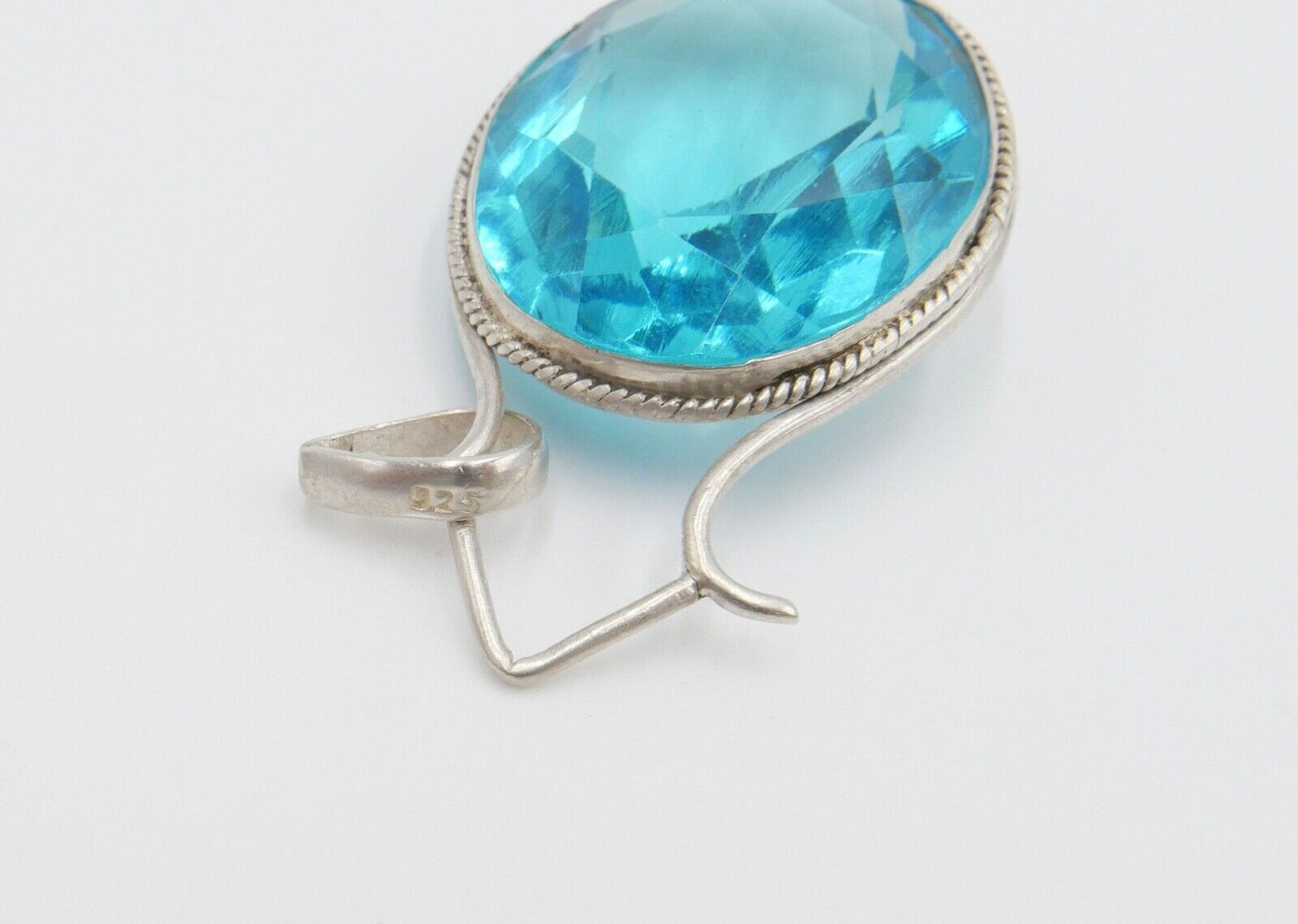 XXL 925 Silber Anhänger mit Glasstein Türkis 49x29 mm - Antikhandel-Stuttgart