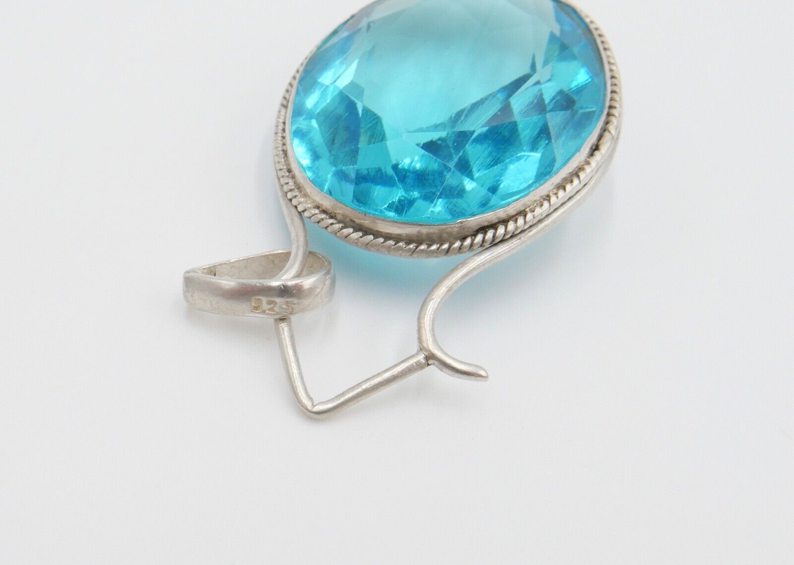 XXL 925 Silber Anhänger mit Glasstein Türkis 49x29 mm - Antikhandel-Stuttgart