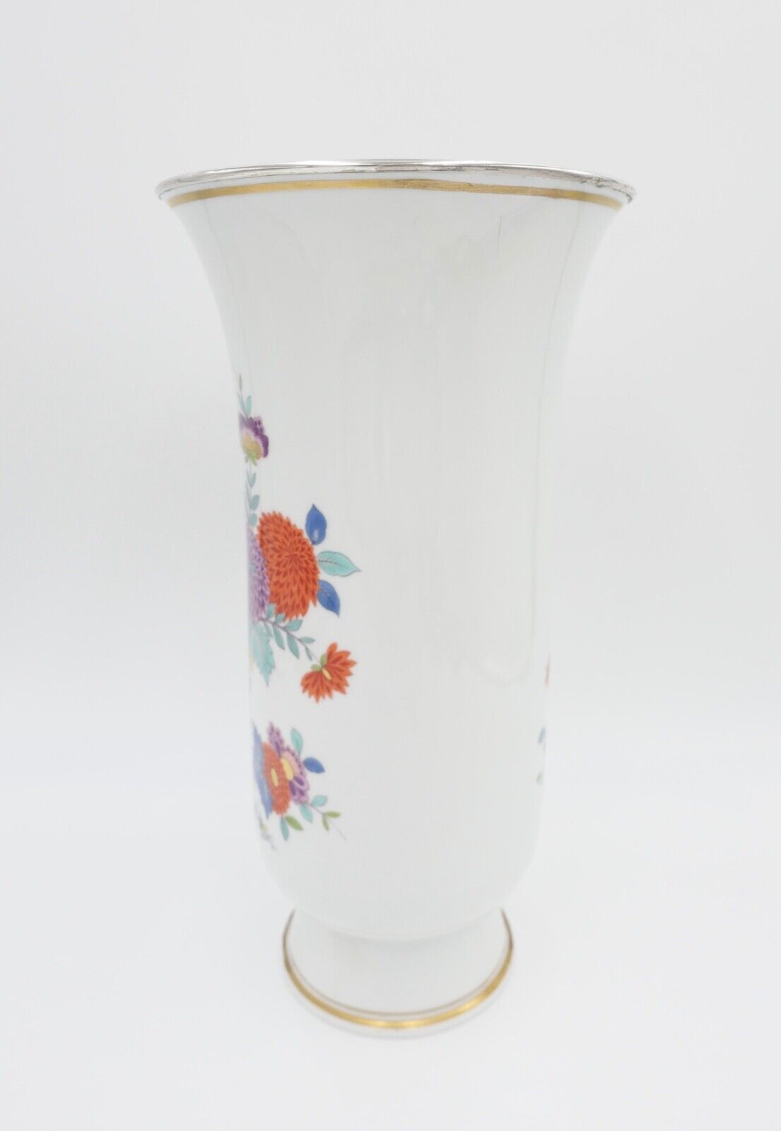 Meissen 1. Wahl L. 262 Unikat Vase 34,5cm hoch indische Blumen mit Silbermontur - Antikhandel-Stuttgart