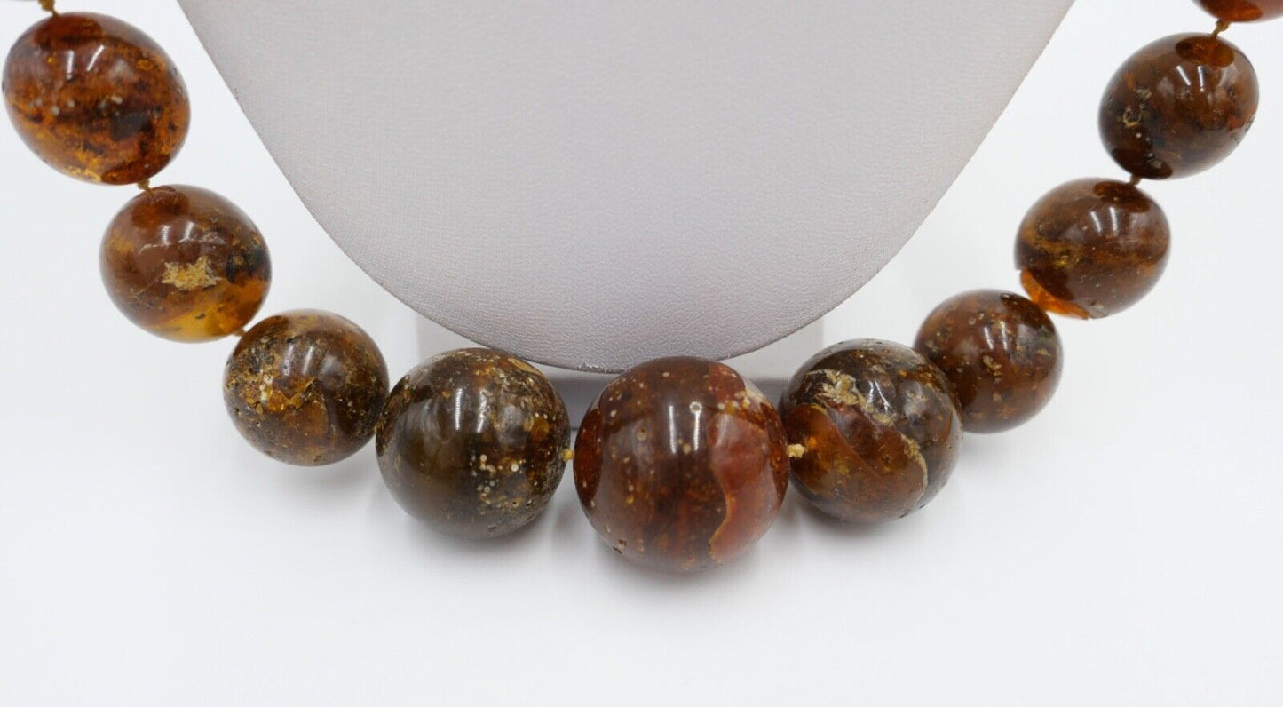 vintage XL Bernstein Kette / Collier / Halskette Kugeln 122 Gramm / 82 cm - Antikhandel-Stuttgart