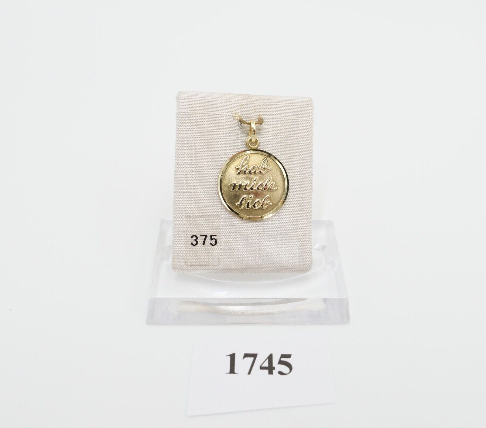 80er Jahre Anhänger Ø 17,6 mm Gold 375 mit Gravur " hab mich lieb " - Antikhandel-Stuttgart