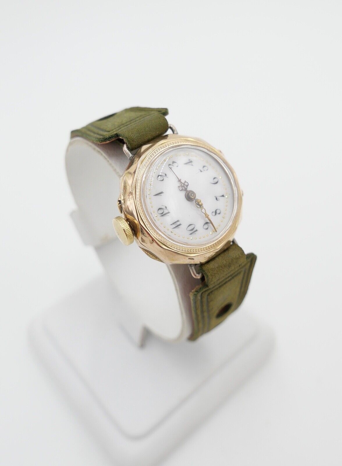 Damenuhr um 1900 floral Blumen Motiv GOLD 585 / 14K Handaufzug neues Band + Glas - Antikhandel-Stuttgart