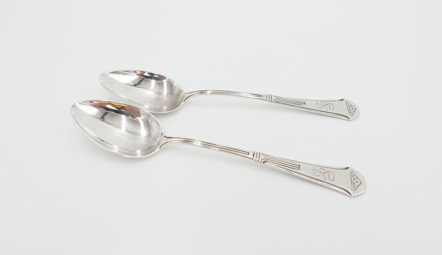 2x seltene antike Kaffeelöffel LW Lutz & Weiss Monogramm JS Silber 37,3 Gr - Antikhandel-Stuttgart