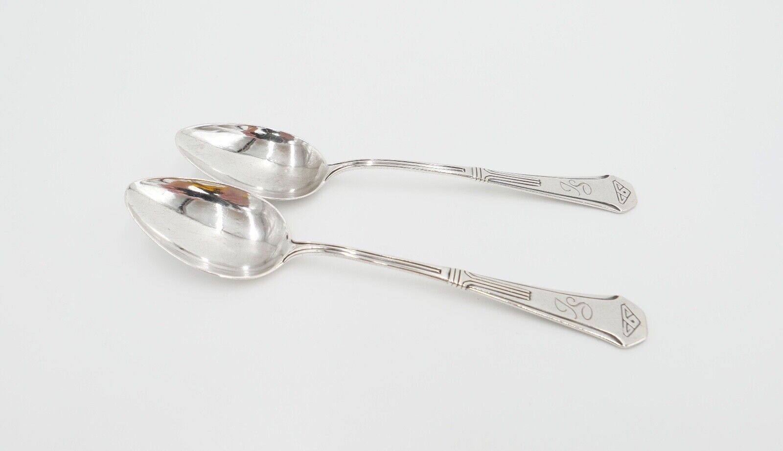 2x seltene antike Kaffeelöffel LW Lutz & Weiss Monogramm JS Silber 37,3 Gr - Antikhandel-Stuttgart