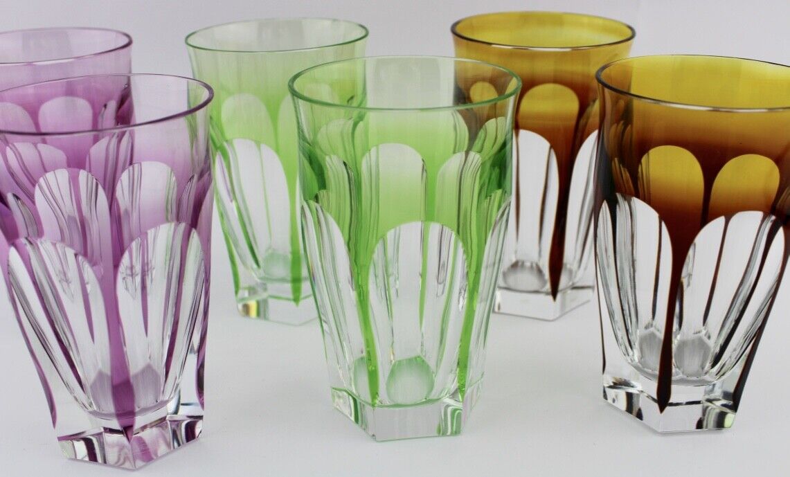 6x original bunte Kristall Gläser " MOSER CROMWELL " 12 cm - Antikhandel-Stuttgart