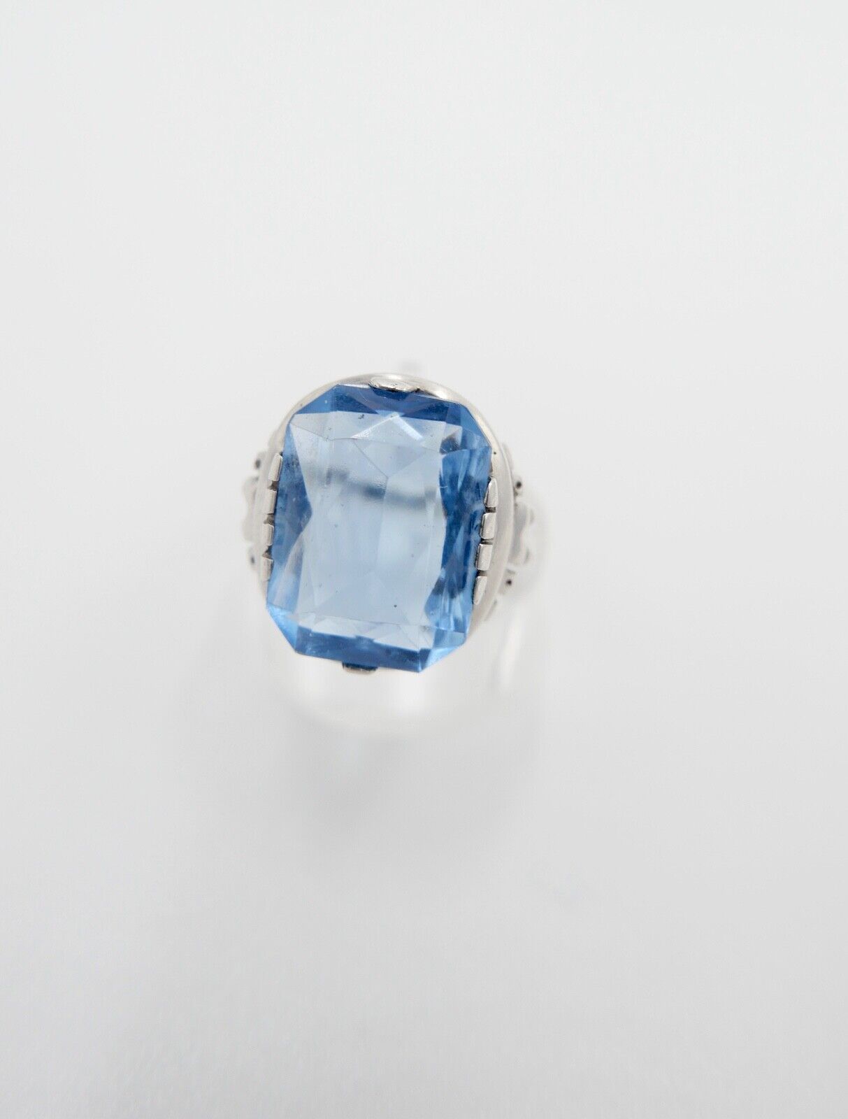 Art Deco Damenring 835 Silber Gr. 59 Glasstein Blau - Antikhandel-Stuttgart