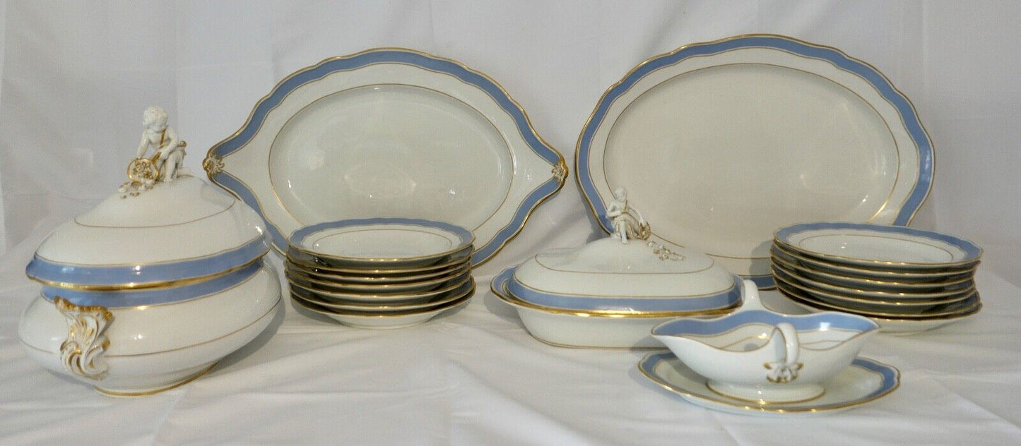 Knaufzeit seltenes Meissen Speiseservice Weiß Blau Gold Putto XXL Platte 1.Wahl - Antikhandel-Stuttgart