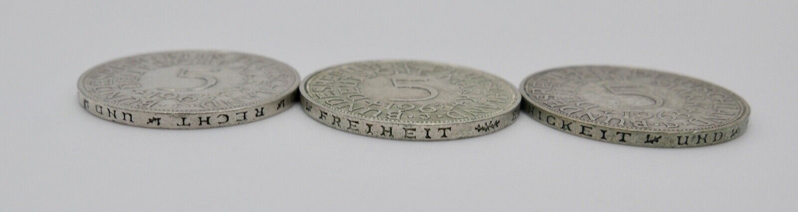 3x 5 DM 1963 J.387 Silbermünzen Silberadler Heiermann D F J - Antikhandel-Stuttgart