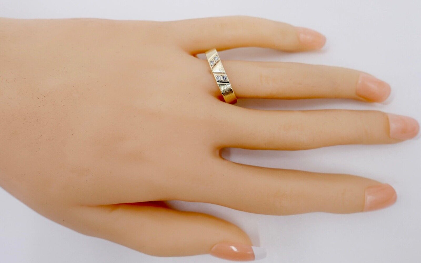 Eckiger 585 RS 14K Gelbgold Damen Ring 4x Diamanten Gr. 59 mattiert matt 1980er - Antikhandel-Stuttgart