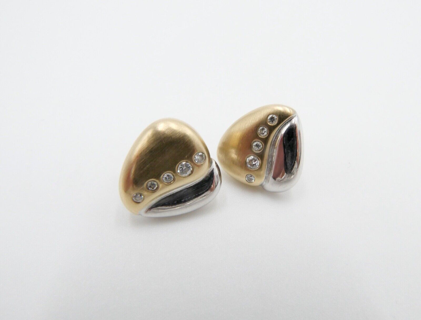 80er Jahre Bicolor Brillanten Gold Weißgold Ohrringe Ohrstecker Herz 585 - Antikhandel-Stuttgart