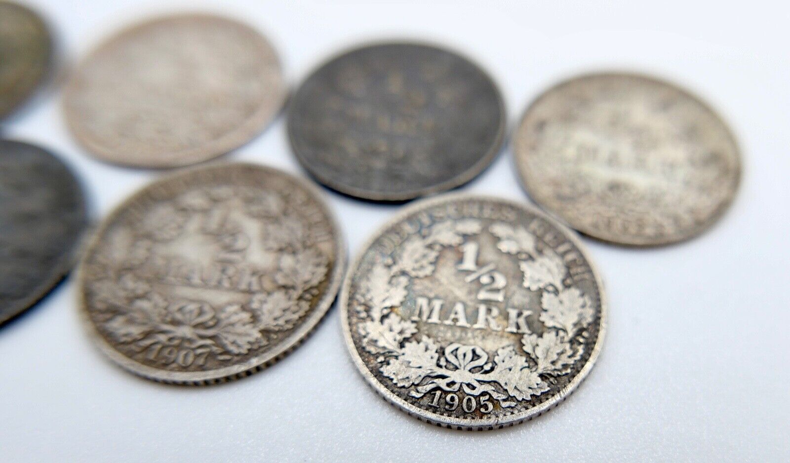 7x 1/2 Mark 1905 1907 1909 1915 1916 1917 1918 F D G A Silbermünze Jäger J.16 - Antikhandel-Stuttgart