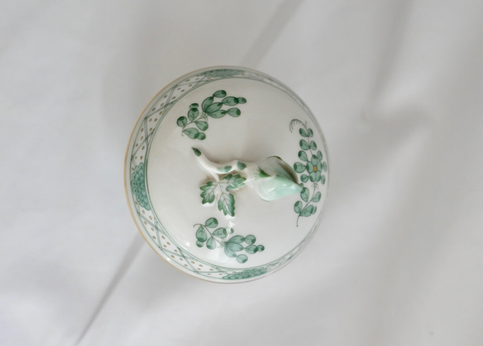 Meissen 1. Wahl Porzellan Zucker Dose Döschen  indisch grün reich