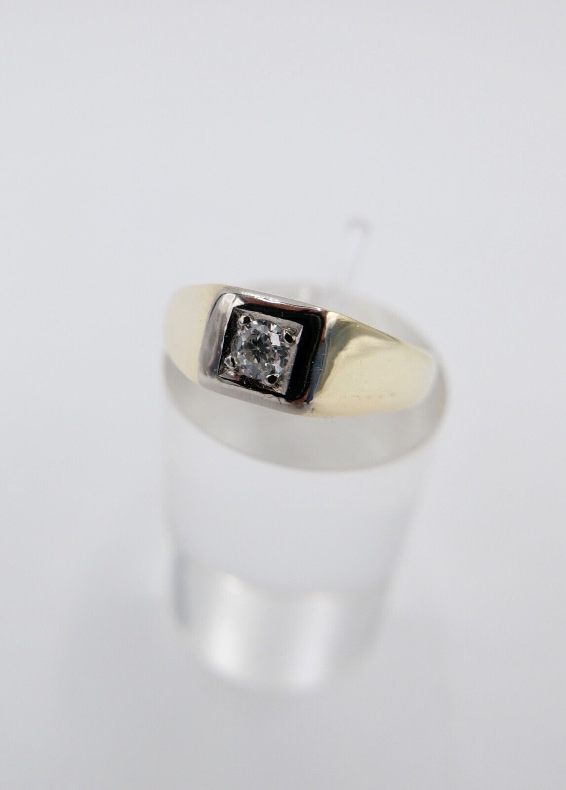 80er Jahre Solitär Ring Gelbgold 585 14K Damenring Brillant 0,14 Ct Gr. 54 VS F - Antikhandel-Stuttgart