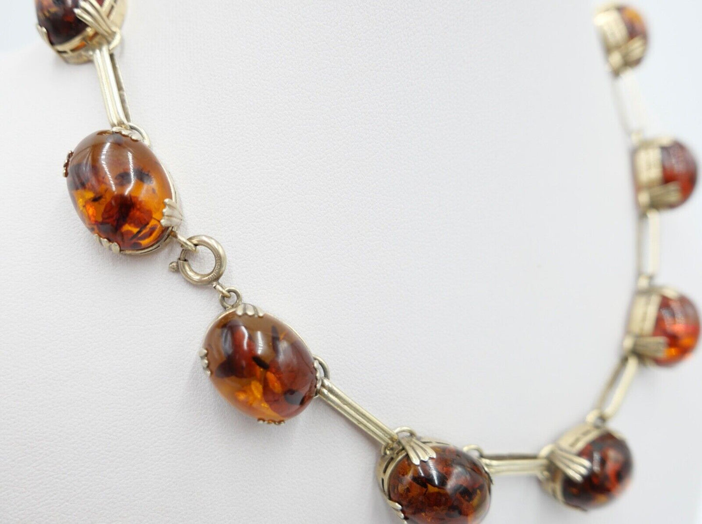 Bernstein Kette 830 Silber vergoldet Halskette Collier Ø 43 cm Gliederkette - Antikhandel-Stuttgart