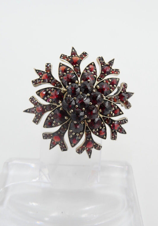 antike florale Granat Brosche um 1880 Silber vergoldet Ø 37mm gold plated - Antikhandel-Stuttgart