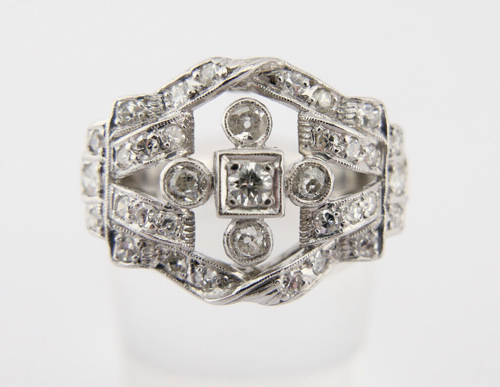Antiker Jugendstil Platin Ring mit Altschliff Diamanten 0,84 Ct Gr.50 um 1910 - Antikhandel-Stuttgart