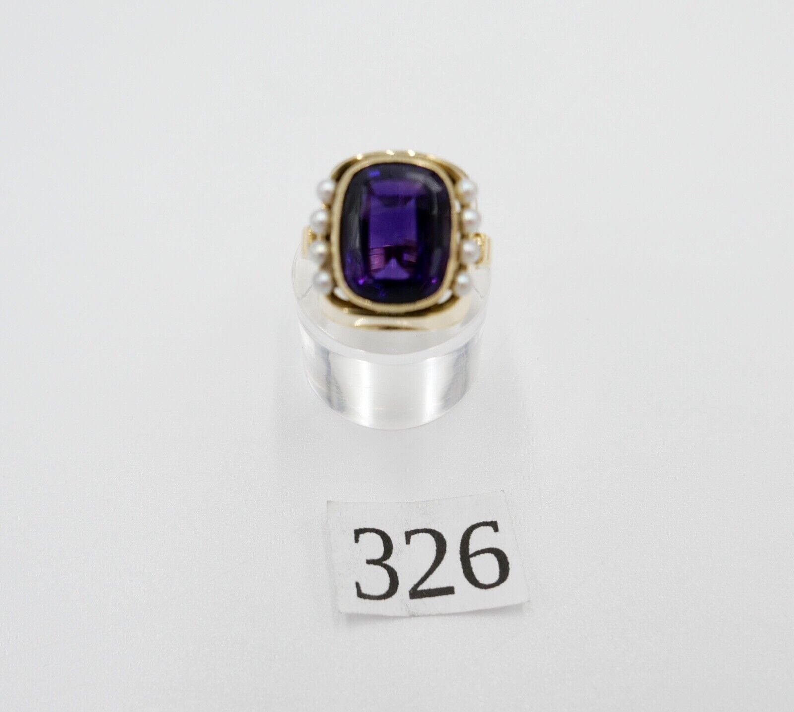 Eleganter Damen Gold Ring 750 em 18K Gr. 55 mit Amethyst & Perlen 9,78 Ct - Antikhandel-Stuttgart