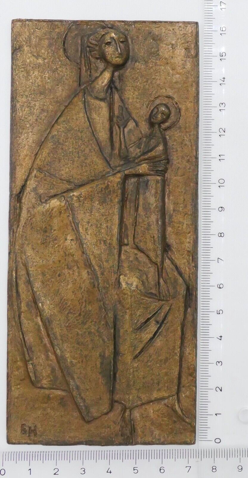 patiniert Madonna mit Kind Bronzeguss Prof. Erwin Huber / Graz 1929-2006 - Antikhandel-Stuttgart