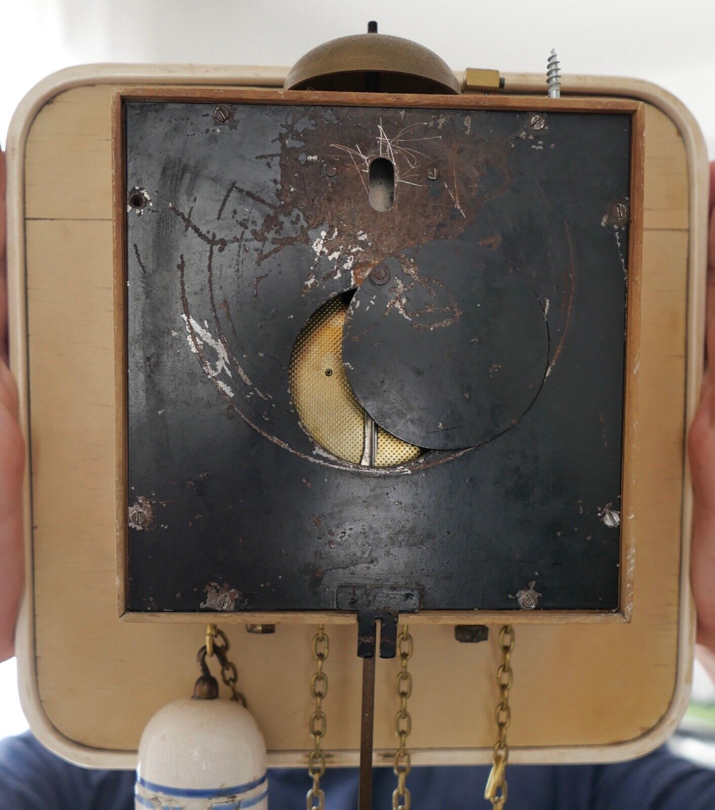 50er Porzellan Wanduhr 94/24 475 Gewichte Blumendekor Pendeluhr Junghans W 248 - Antikhandel-Stuttgart