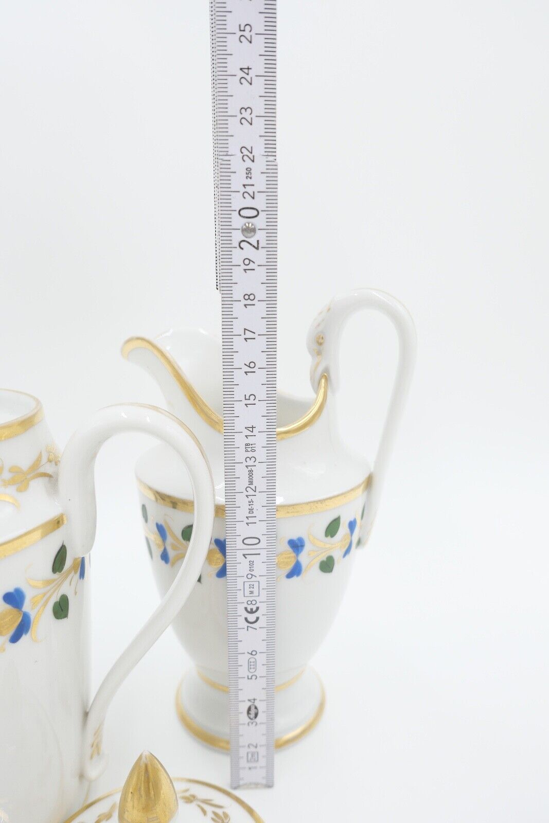 um 1830 antik Biedermeier Porzellan Kaffee & Milchkanne Schwanenhals Goldrand - Antikhandel-Stuttgart